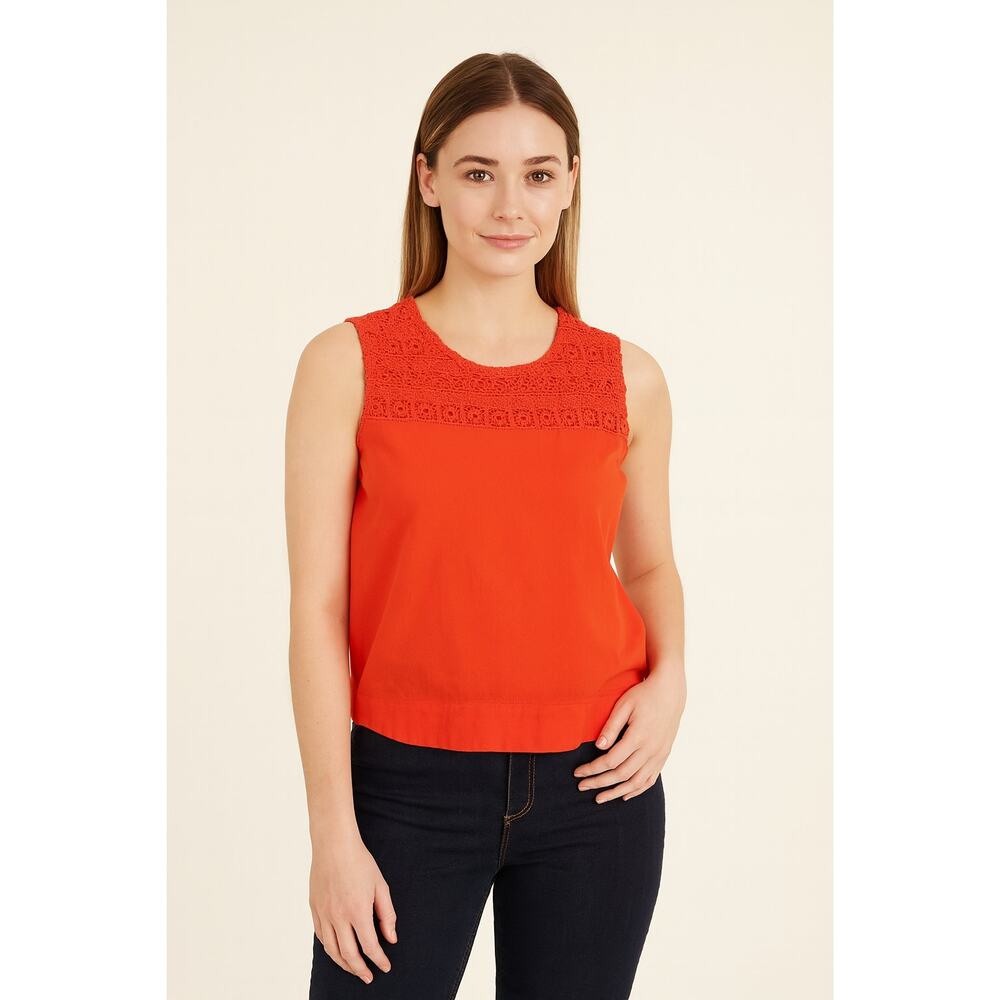 NYLA Lace Embellished Neckline Sleeveless Blouse - Size Large, Red